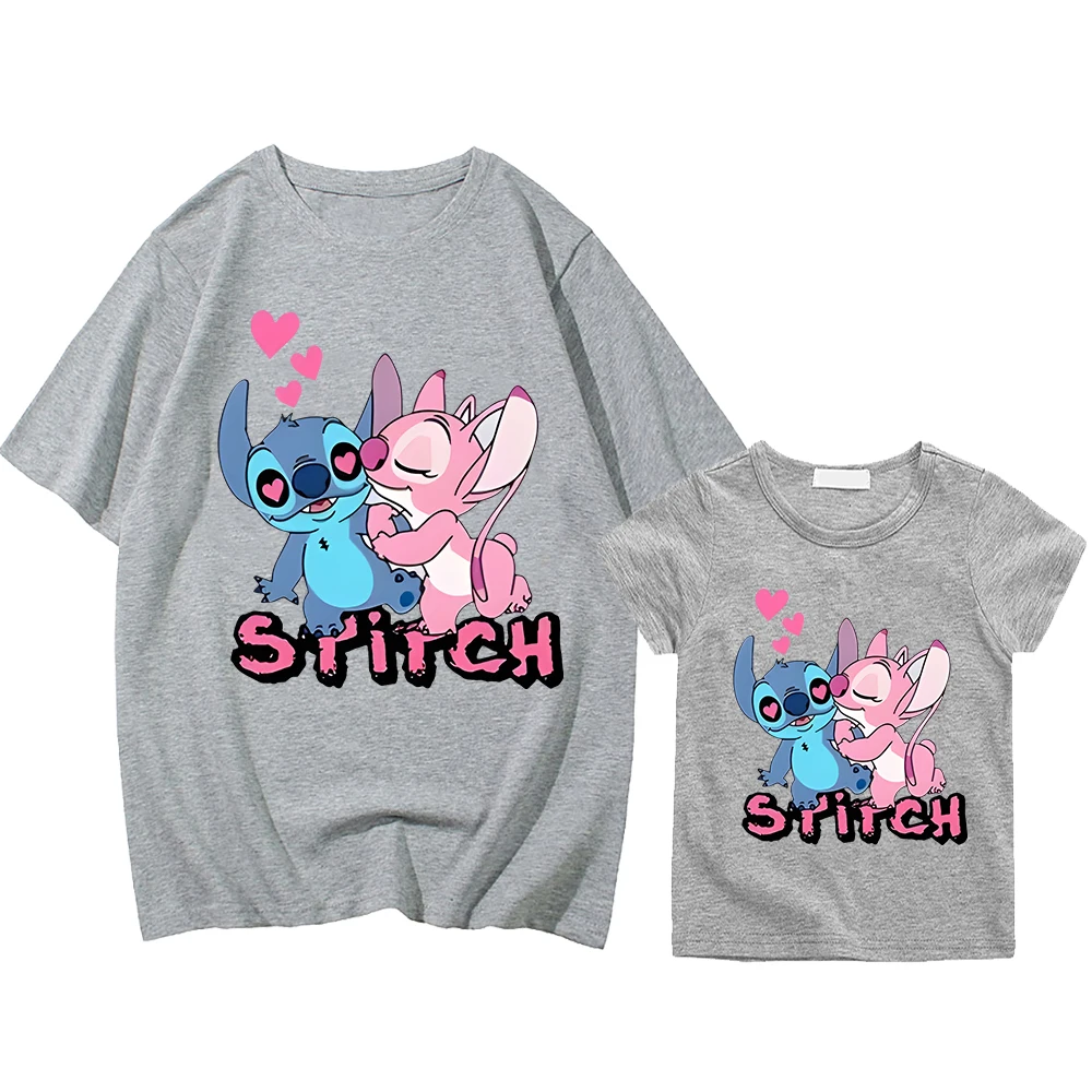 Stitch Disney mom and daughter matching clothes t shirt for kids boy 10years Print 100%Cotton Short Kawaii girls anime Tops y2k