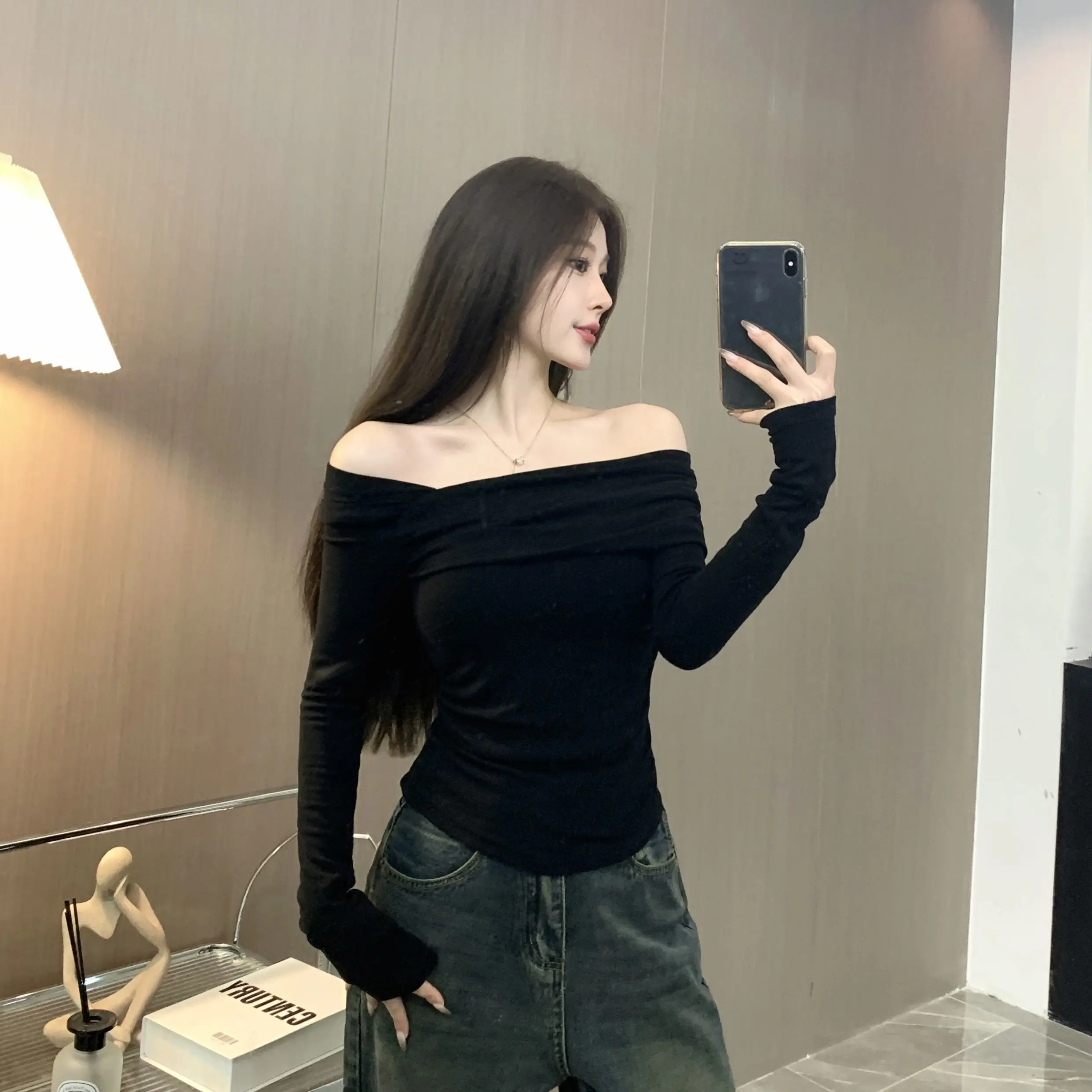 تي شيرت نسائي بأكمام طويلة ملابس كاجوال قطنية كبيرة الحجم على الطراز القوطي للربيع Harajuku ملابس علوية أنيقة ومريحة جمالية