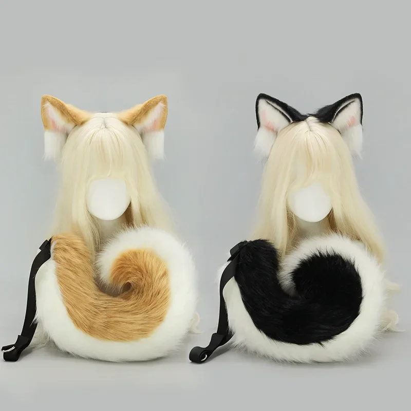 

2025 Handmade Canine Ear & Tail Cosplay Set - German Shepherd Wolf Ear Headband with Dog Tail Accessory