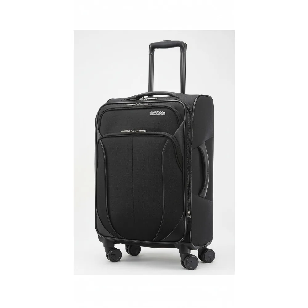 Bagaglio a mano espandibile con ruote girevoli, valigia morbida nera da 20 pollici per viaggi brevi