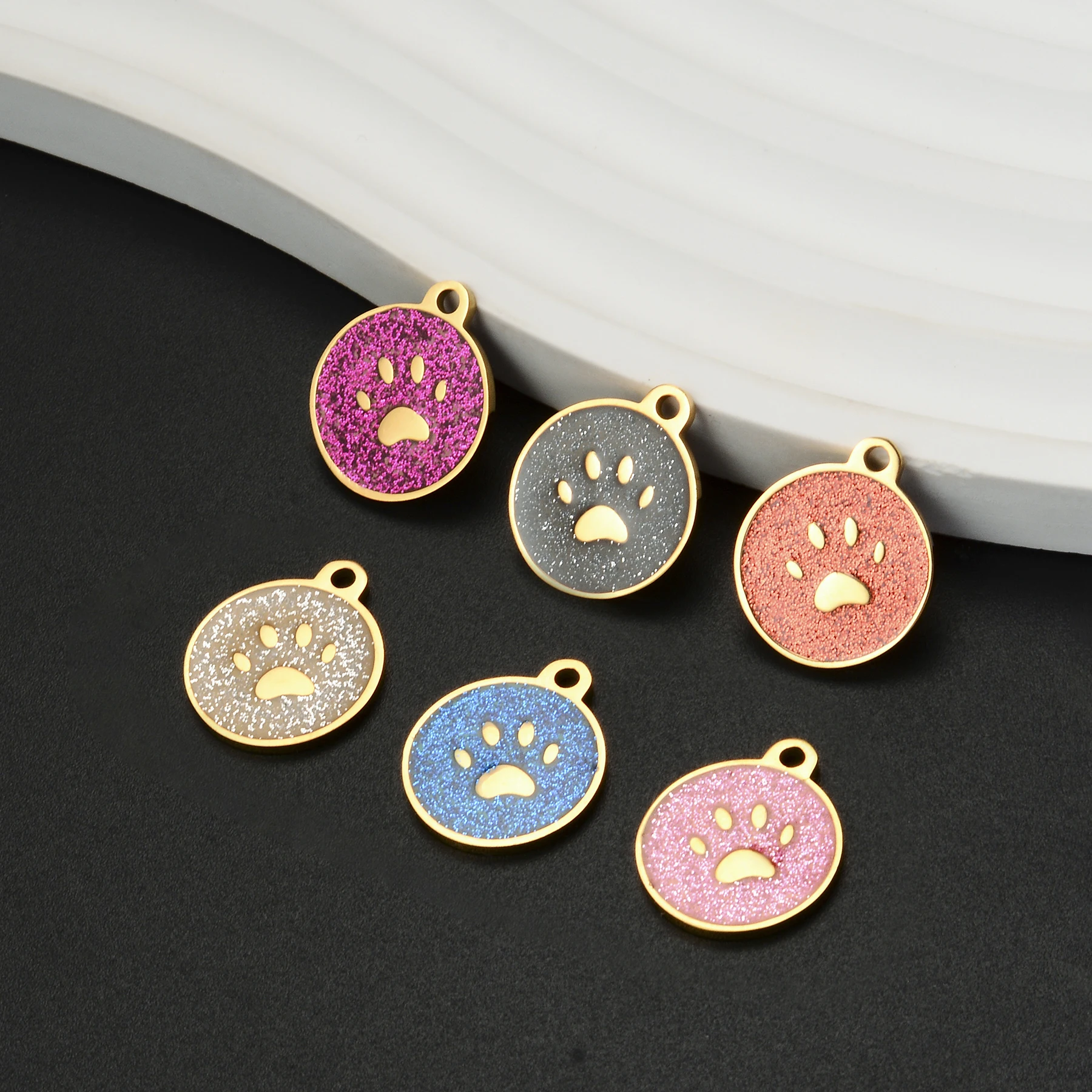 1Pc Round Shine Claw Pet Dog Tag Stainless Steel Charms Making Collar Necklace Bracelet Accessories