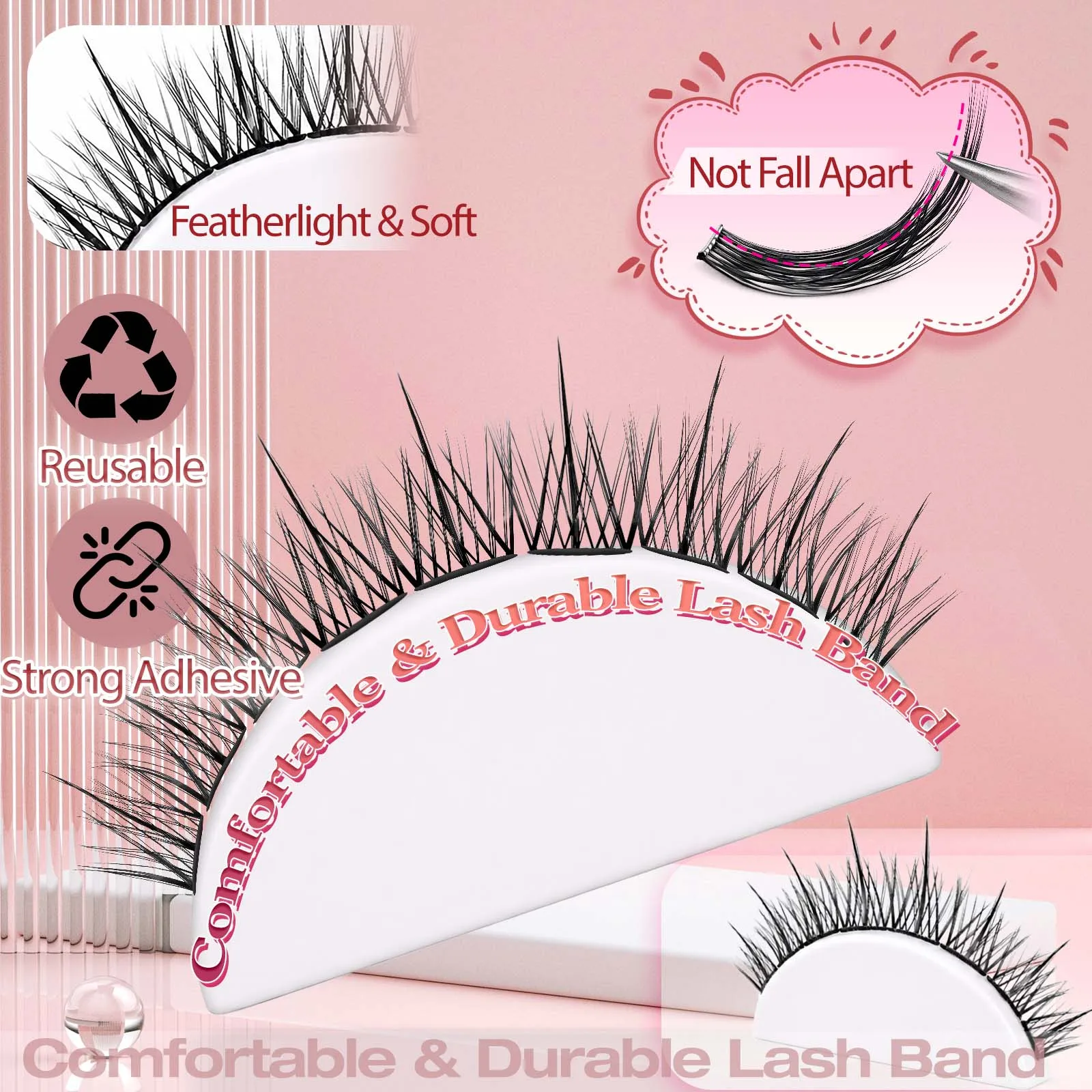 Multi-Style Cluster-Wimpern-Set: Welpenaugen-, Katzenaugen- und Puppenaugen-Effekt, Flauschige DIY Einzelwimpern, Gemischte Segmentierte Wimpernverlängerungen – Detail 9