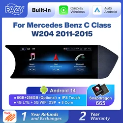 Android 14 Auto Radio Carplay Touch Screen For Mercedes C Class W204 2011-2015 Car Stereo Player WIFI SIM Stereo GPS Navigation