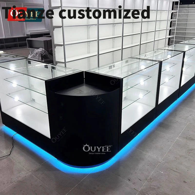 

Customized-Retail Dispensary Store Fixture Design Showcase Counter Top Display Glass Display Fixture Smoke Shop Fur