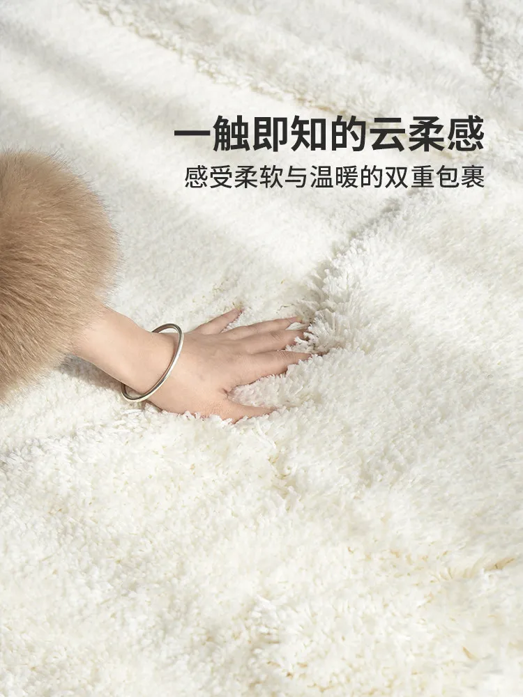 & French-style Hand-woven Creamy Shag Rug Solid Color Living Room Walk-in Closets Cozy Cat-cuddling Sound Absorption slip