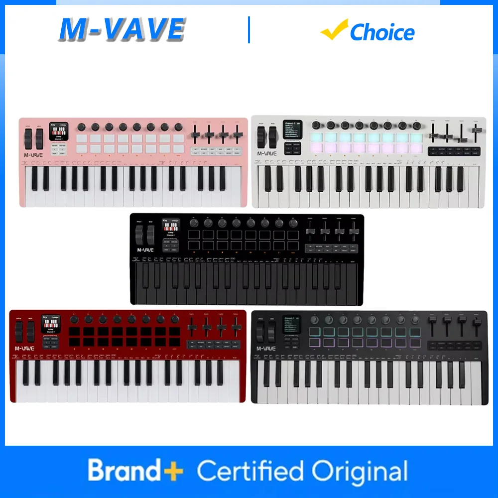 

MIDI-клавиатура M-VAVE с 37 клавишами, 16 драм-пэдами, звуковым источником, поддержкой беспроводного подключения к нескольким системам, цветная клавиатура SMK-37 PRO