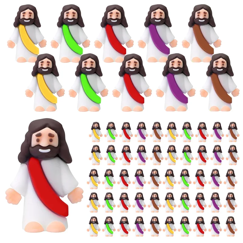 10/20/30pcs Mini Jesus Statue Set Multicolor Jesus Figurines for Baptism Favors Christmas Easter Party Decoration Table Ornament
