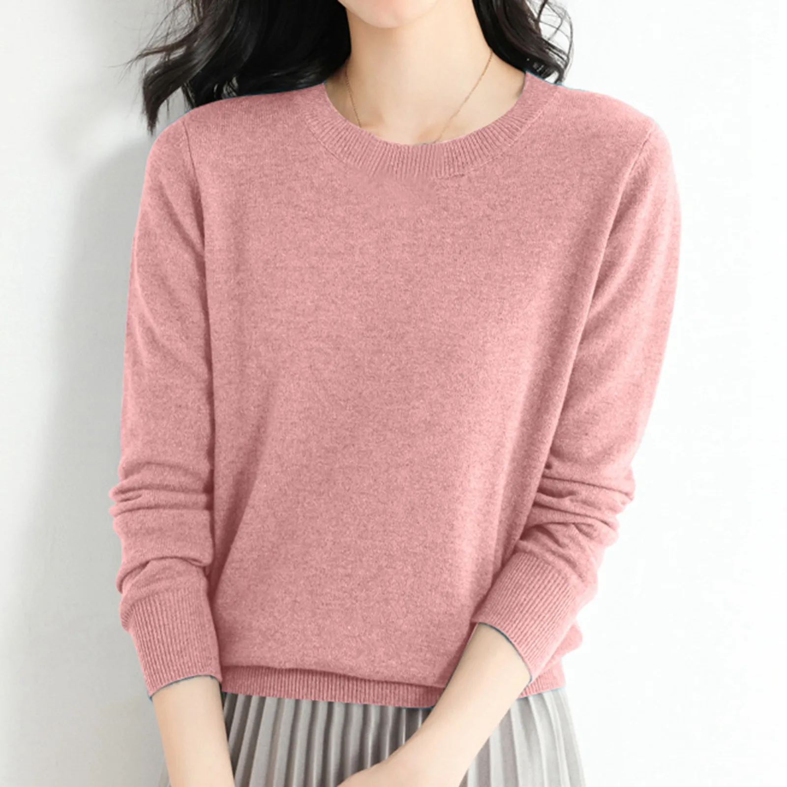 

Hot Low Neck Round Neck Solid Colour Jumper Women's Knitwear Fashion Loose Wool Bottoming Jumper Ladies Pullover Jumper