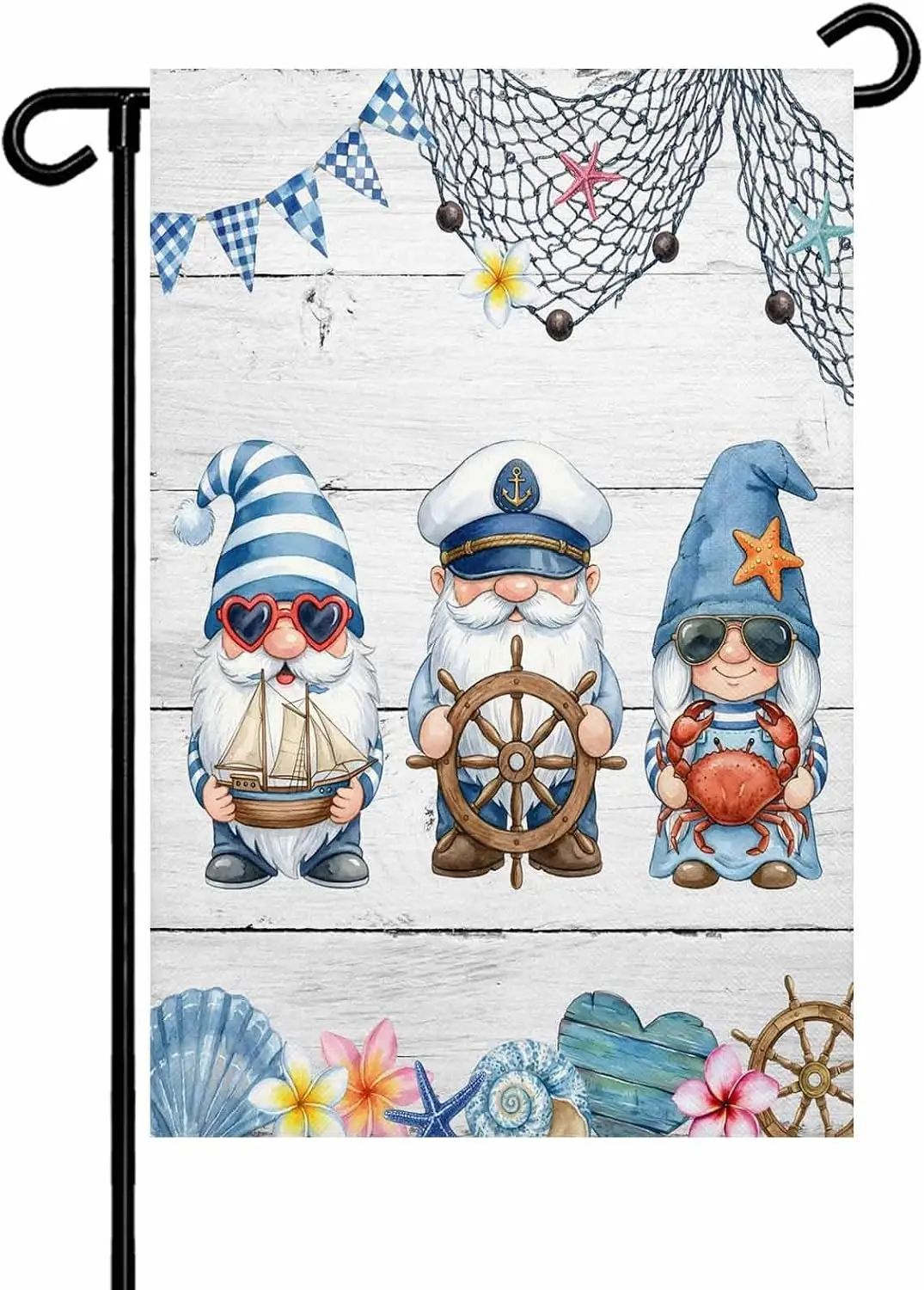 Summer Gnomes Nautical Garden Flag 12x 18 Double Side, Blue Coastal Grey Wooden Garden Flags Outside House Flag Banner Welco MMZ