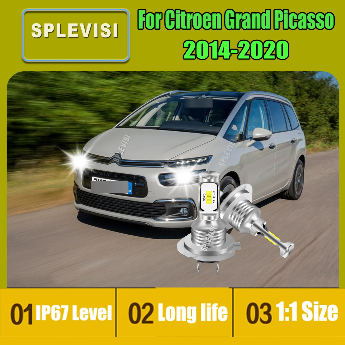 

2Pcs H7 LED White Bulbs Car CSP Headlight No Radio Interference For Citroen Grand Picasso 2014 2015 2016 2017 2018 2019 2020