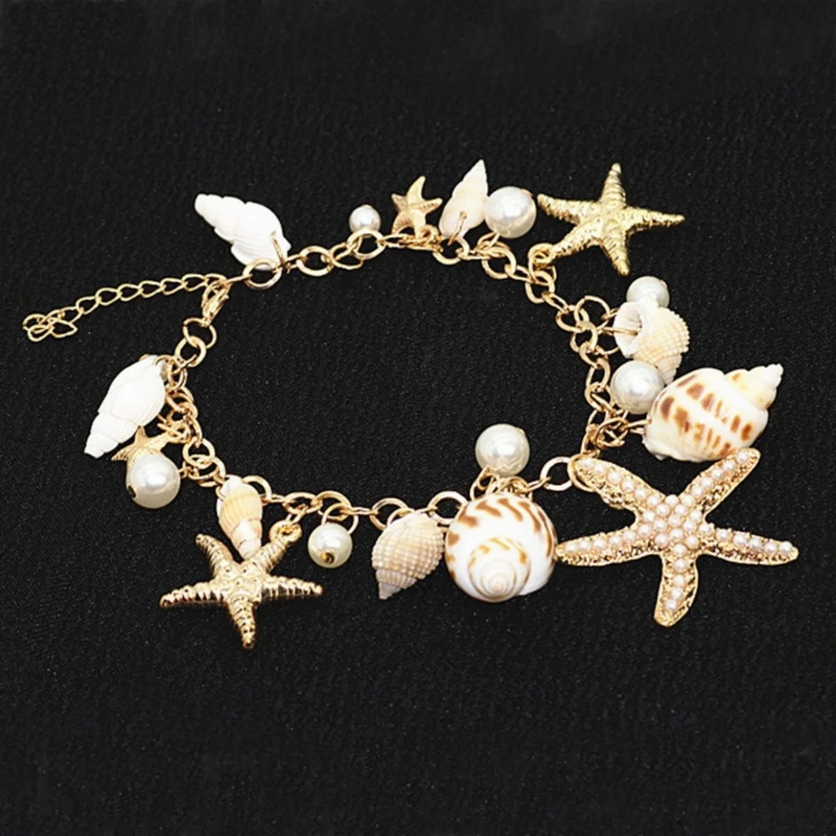 Seestern-Imitation Muschel-Perlen Halskette Armband Taillenkette Set für Damen und Herren Seestern Strand Urlaub Schmuckset – Detail 11