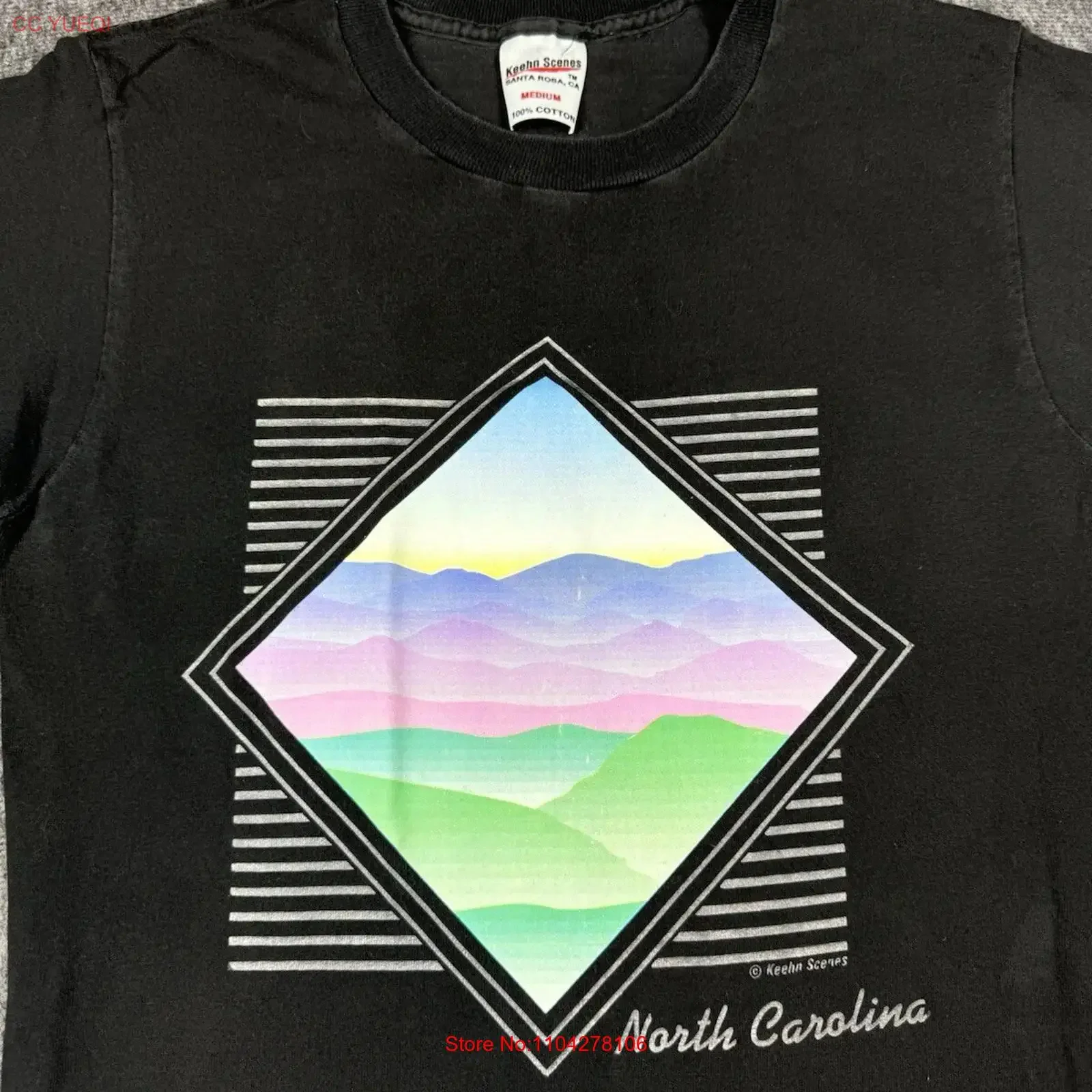 Vintage Keehn Scenes T Shirt Mens M Black North Carolina Blue Ridge vintage Washed Soft Breathable Stretched streetwear Casual