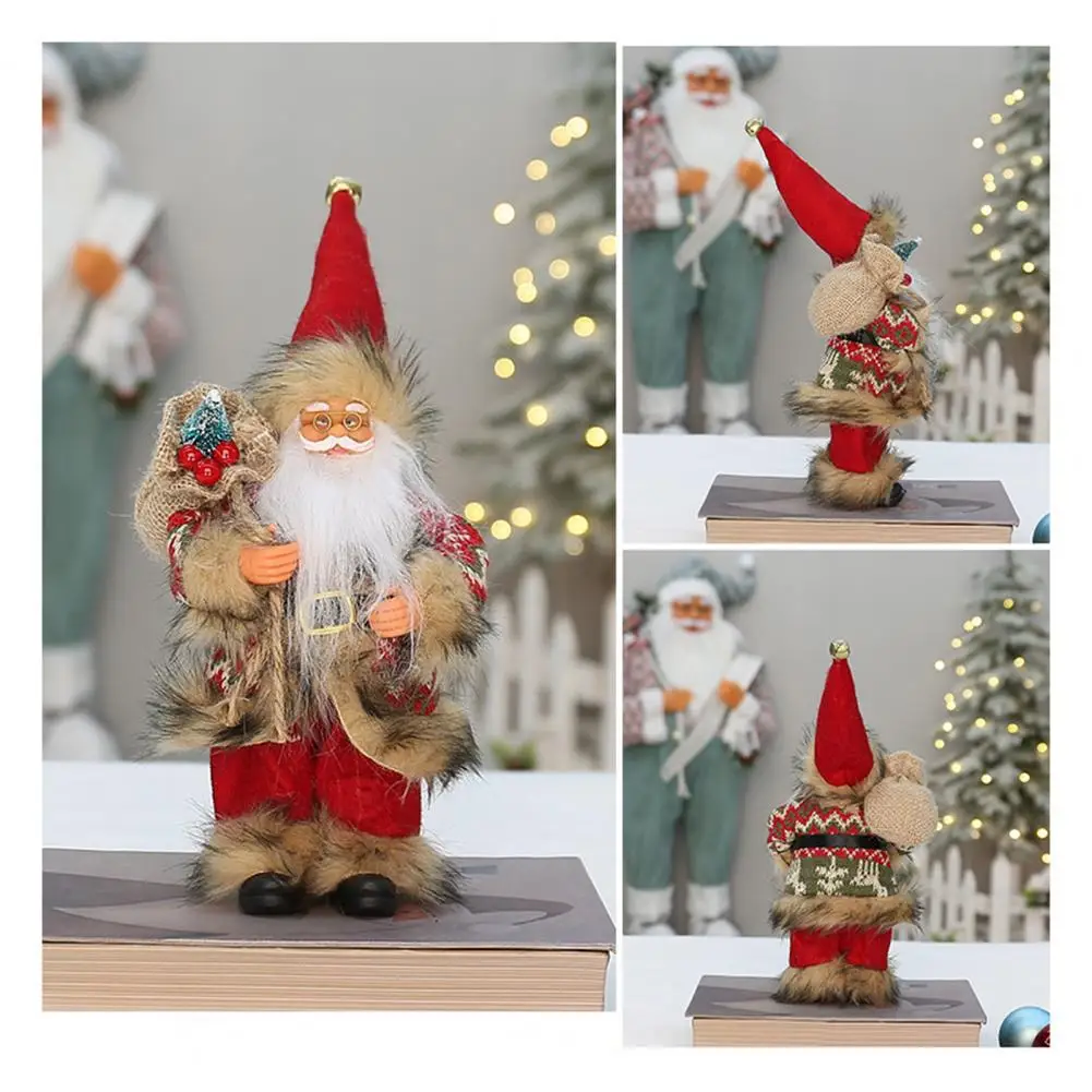 Christmas Santa Claus Doll 9-inch Standing Santa Claus Doll with Gift Bag Figurine for Christmas Window Ornaments Party Supplies