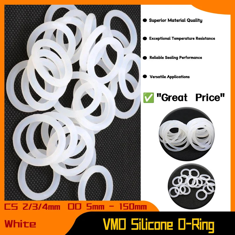 

OD 5mm - 150mm Sealing Waterproof Washer Round O Shape Silicone Ring 10pcs White Food Grade VMQ O Ring Gasket Thickness 2/3/4mm