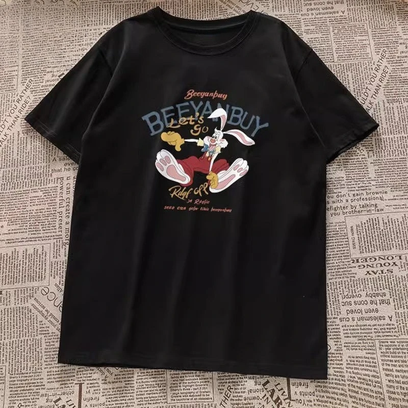 

White Short-sleeved T-shirt Fun Men's Cartoon Letters Pure Cotton Printing Niche Design Sense Loose Top Trendy Brand