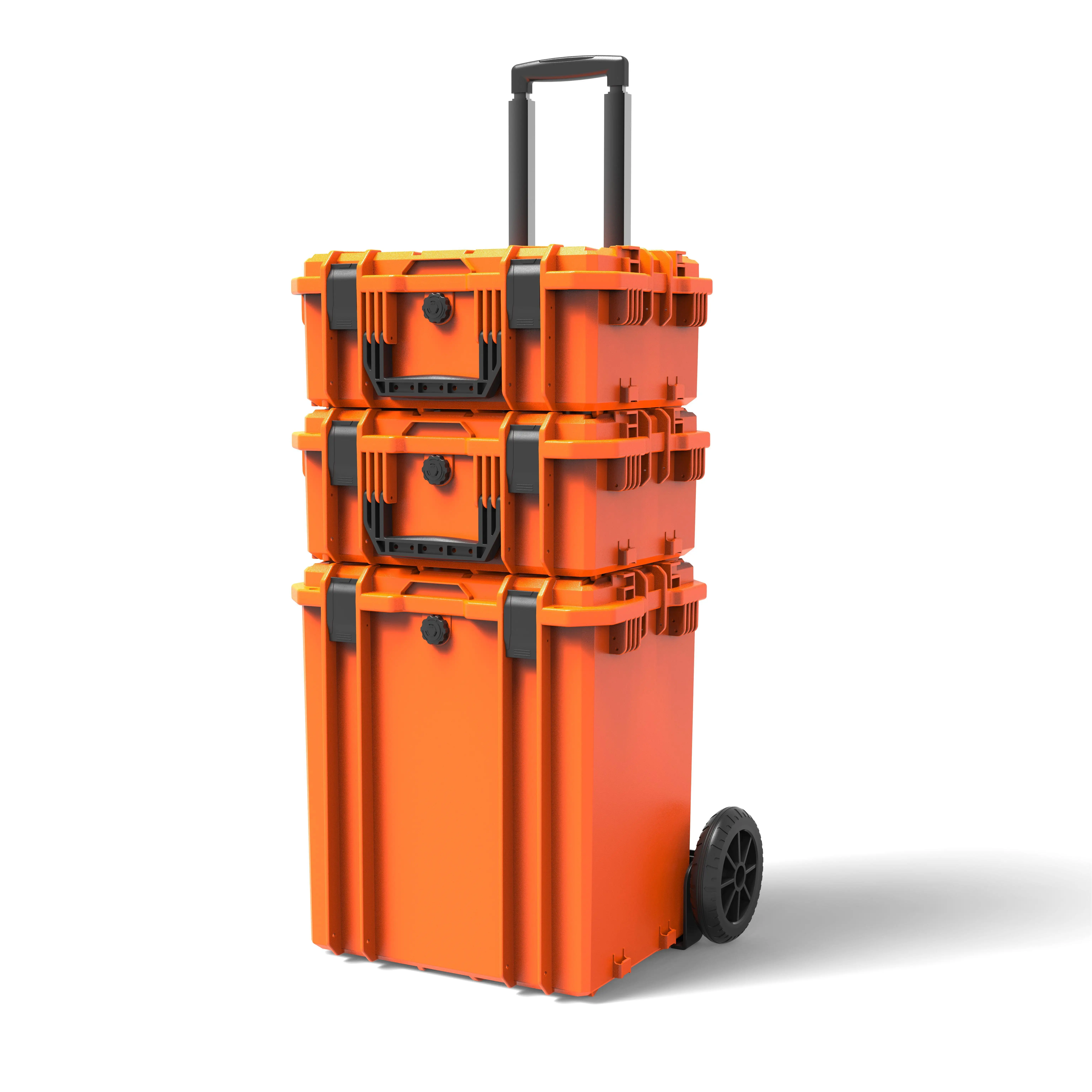 Rolling Tool Box with Wheels 3-in-1 Hard Plastic Tool Protection Box Stackable Shockproof Tool Storage Box Set