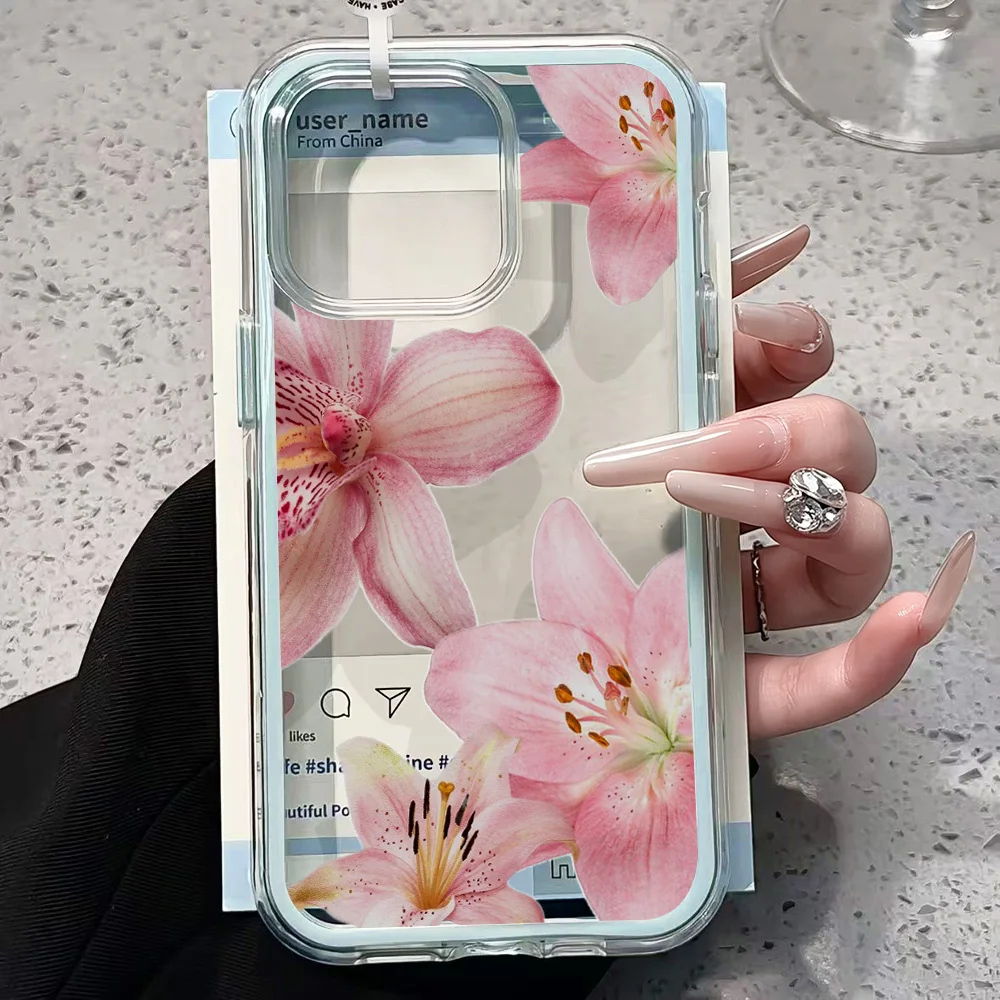 Pink Lily Flower Clear Phone Case For iPhone 17 11 12 14 13 16 15 Pro Max 17 Air XR X Case Silicone 2 IN 1 Shockproof Soft Cover view 4