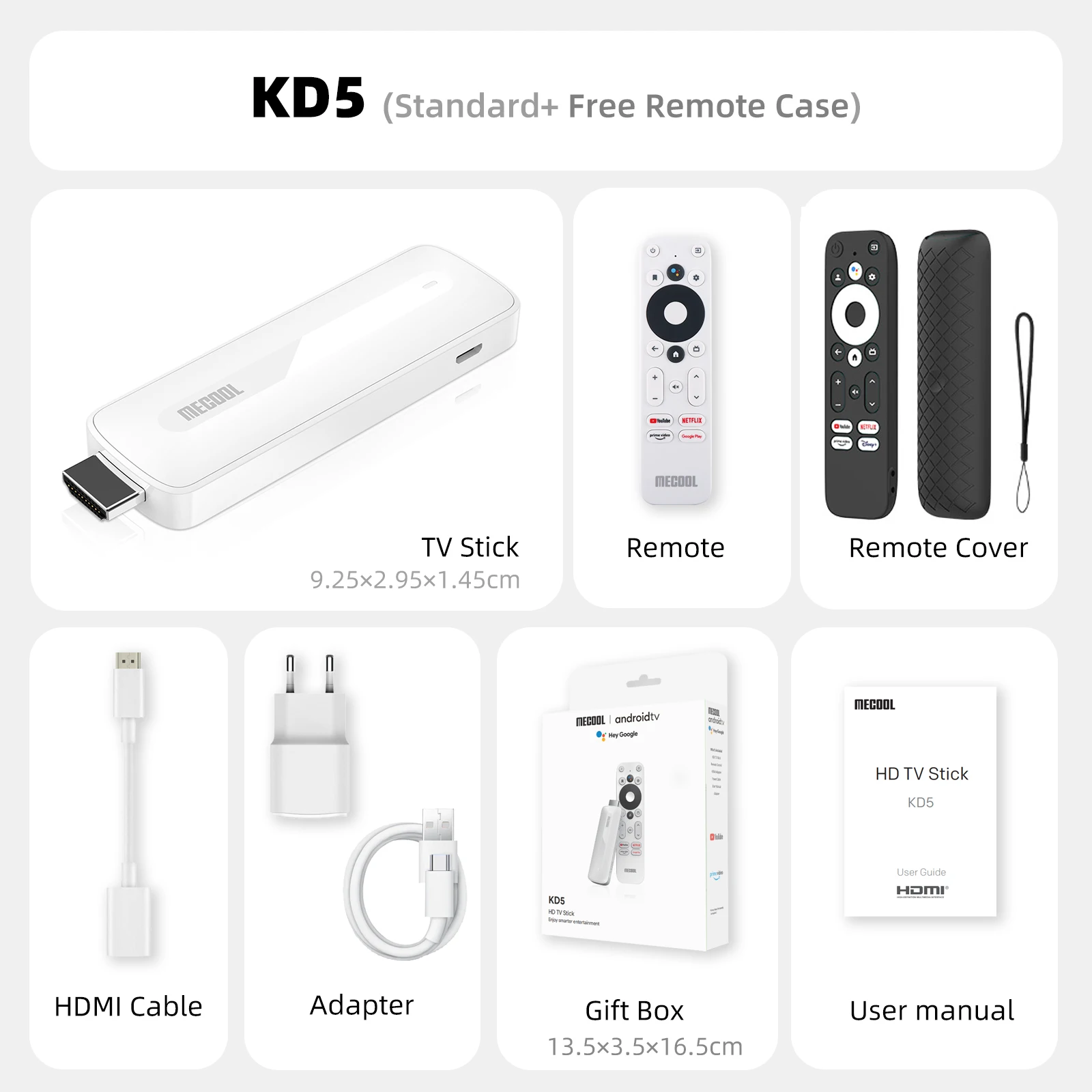 MECOOL KD5 TV Stick met 1G DDR4 + 8G Netflix Google Gecertificeerd 2.4G/5G WIFI Android 11 Media Receiver Stick Home Mediaspeler - afbeelding 1