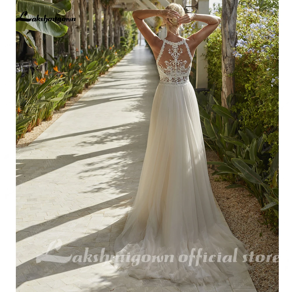 Lakshmigown Boho Damen Hochzeitskleid für den Sommer, Tüll, langes Strand-Hochzeitskleid, Spitze, Illusionsrücken, Vestido De Novia, maßgeschneidert – Detail 6