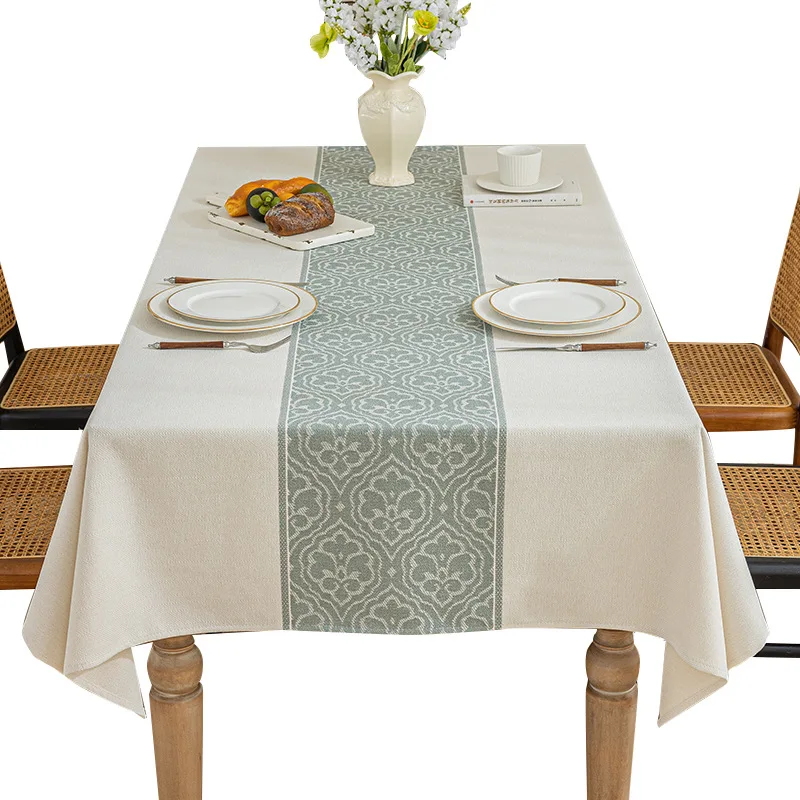 Party Polyester Material Custom Hot Sale Cotton and Linen-like Jacquard Waterproof Table Cover for Home