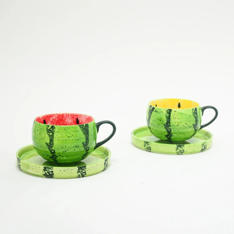 

Cartoon Watermelon Ceramic Coffee Cup Watermelon Mug Cute Fruits Home Creative Children's Milk Cups Afternoon Tea Accessories