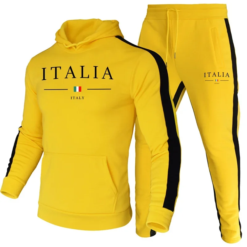 イタリアトレンドマンカジュアルトラックスーツパーカー&スウェットパンツ秋冬デイリーカジュアルスポーツジョギングスーツジムフィットネスフード付き衣装