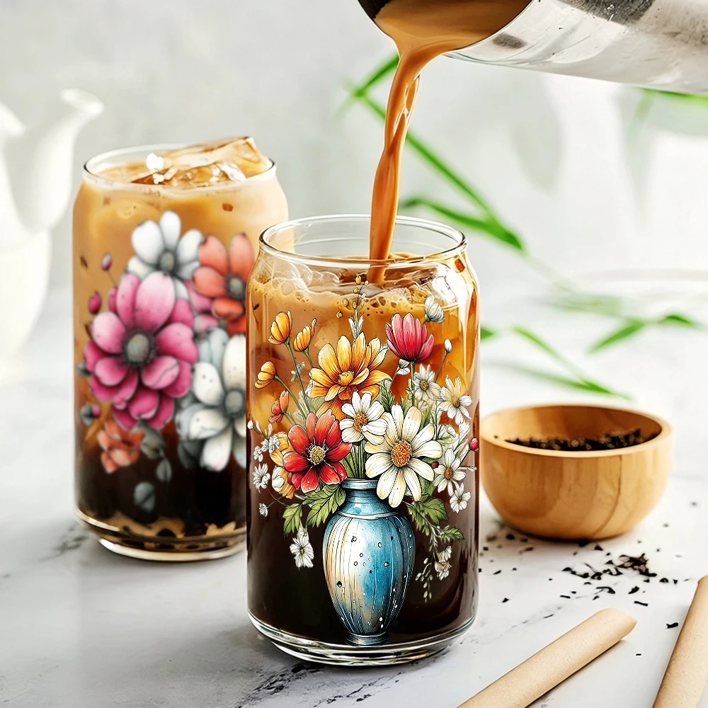 6pcs Colorful Daisies Hydrangeas UV DTF Transfer Stickers Roses Wildflowers Butterflies Mug Transfer Sticker Washable Stickers