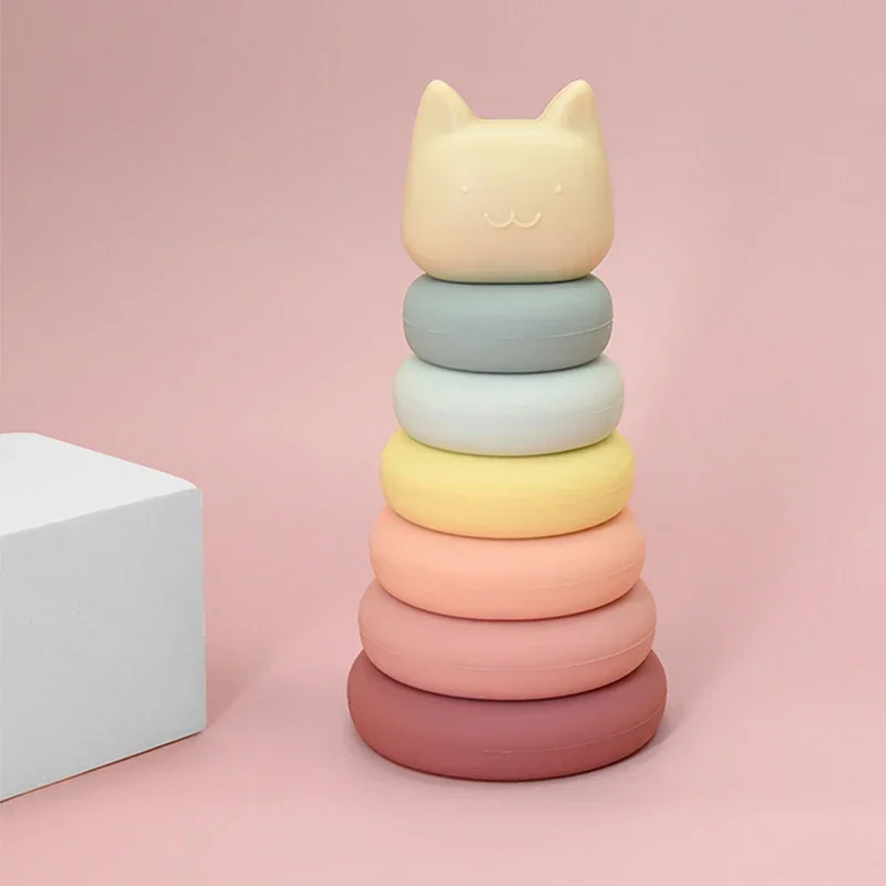 1Set Baby Silicone Stacking Blocks BPA-Free Kids Montessori Educational Toys Baby Silicone Cartoon Silicone Construction Toy