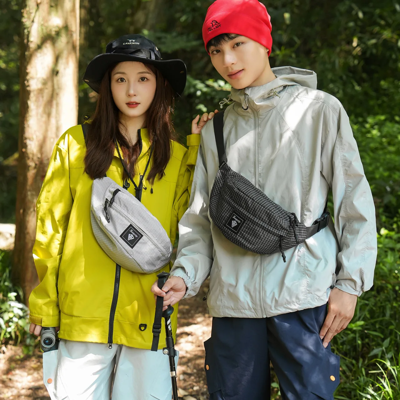 Lightweight nylon fabric outdoor sports crossbody bag, mountain climbing and cycling chest bag, waterproof single-shoulder bag