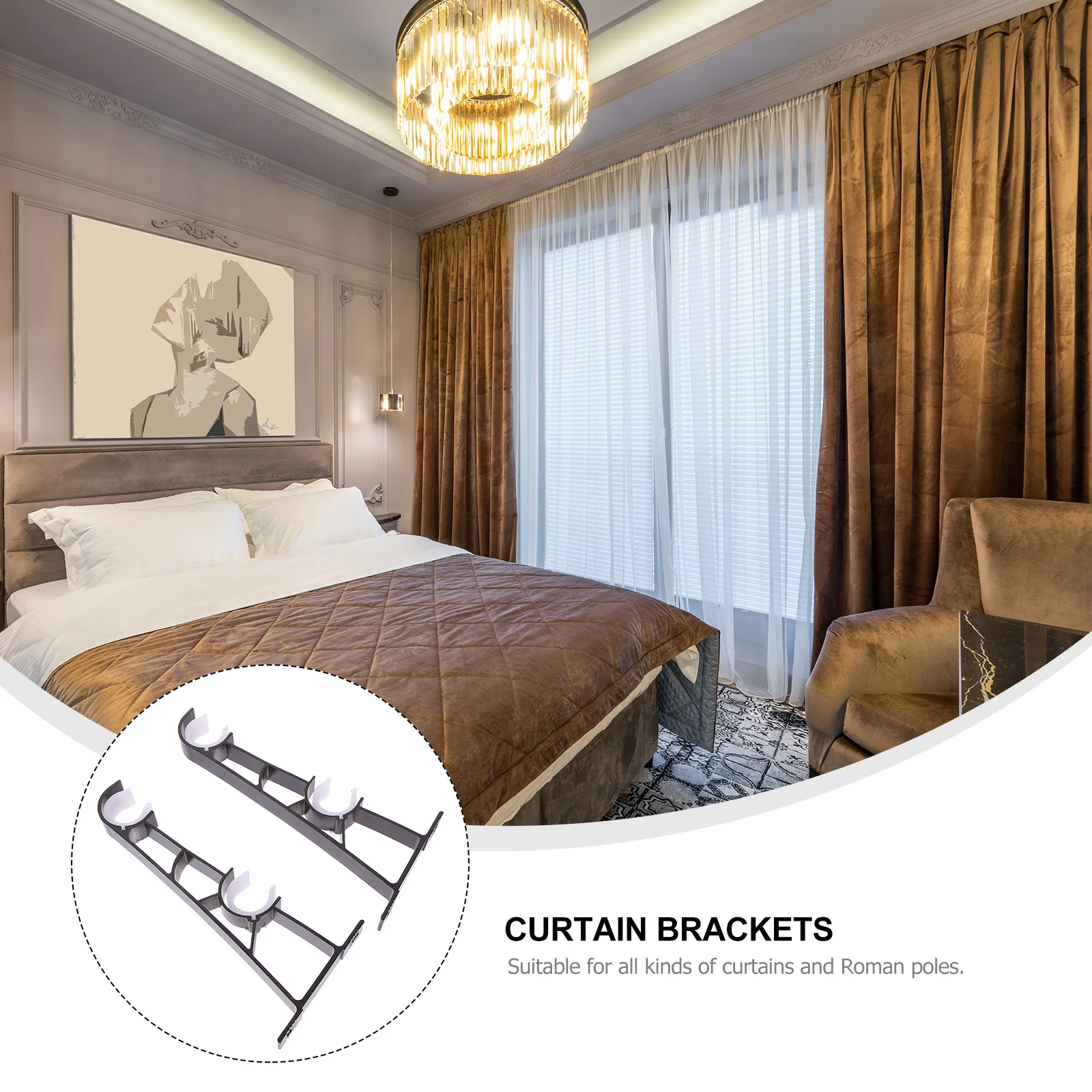 

2pcs Double Curtain Rod Holders Wall Mount Heavy Duty Iron Brackets For Dual Layer Curtains Modern Support Bracket Hardware