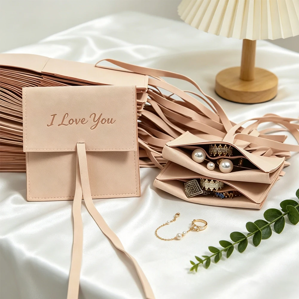 

50/100Pcs Custom Microfiber Velvet Jewelry Bag With Ribbon Divider Jewellry Earrings Rings Brooch Necklace Packaging Pouch Bags