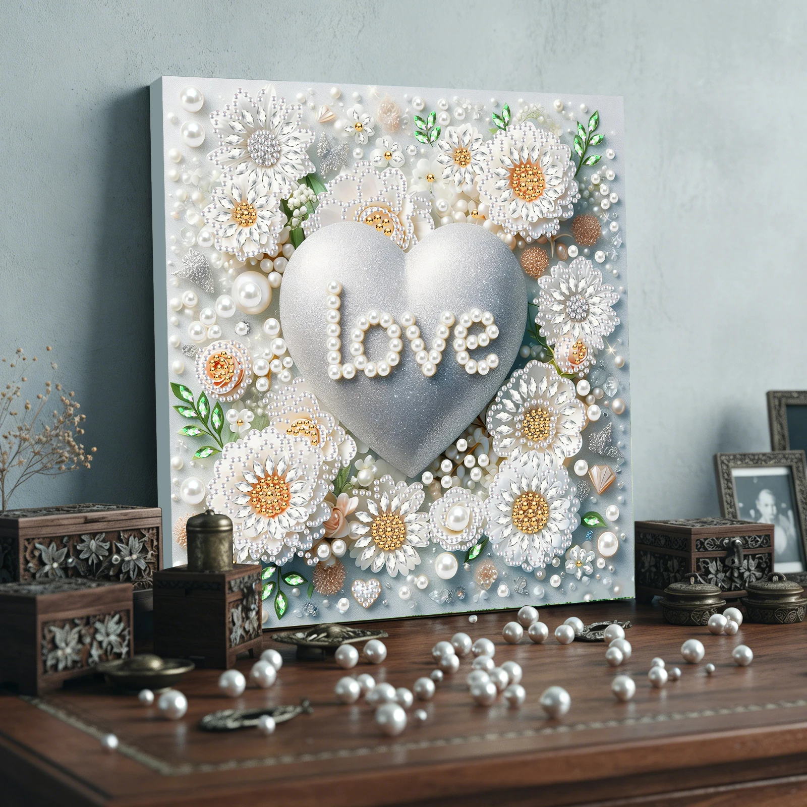 

Pearl Gem Diamond Art Painting Kit with Frame 9.84x9.84in Diamond Art Pearl Painting Kit for Adults & Beginners Home Wall Decor