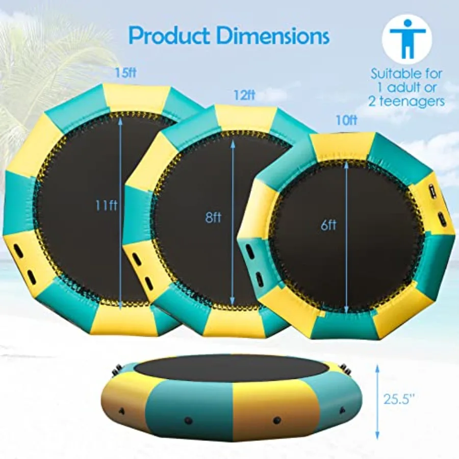 Water Trampoline, Floating Lake Trampoline with Electric Pump and Rope Ladder, Iatable Water Bouncer for Lake, Heavy Duty for A
