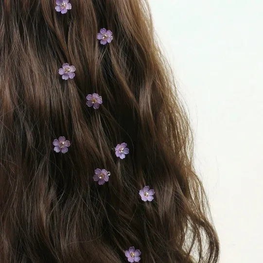 10PCS Light Purple Elegant Five Petal Flower Hair Rings Fashionable Charming Hair Accessories for Women Braids Sturdy