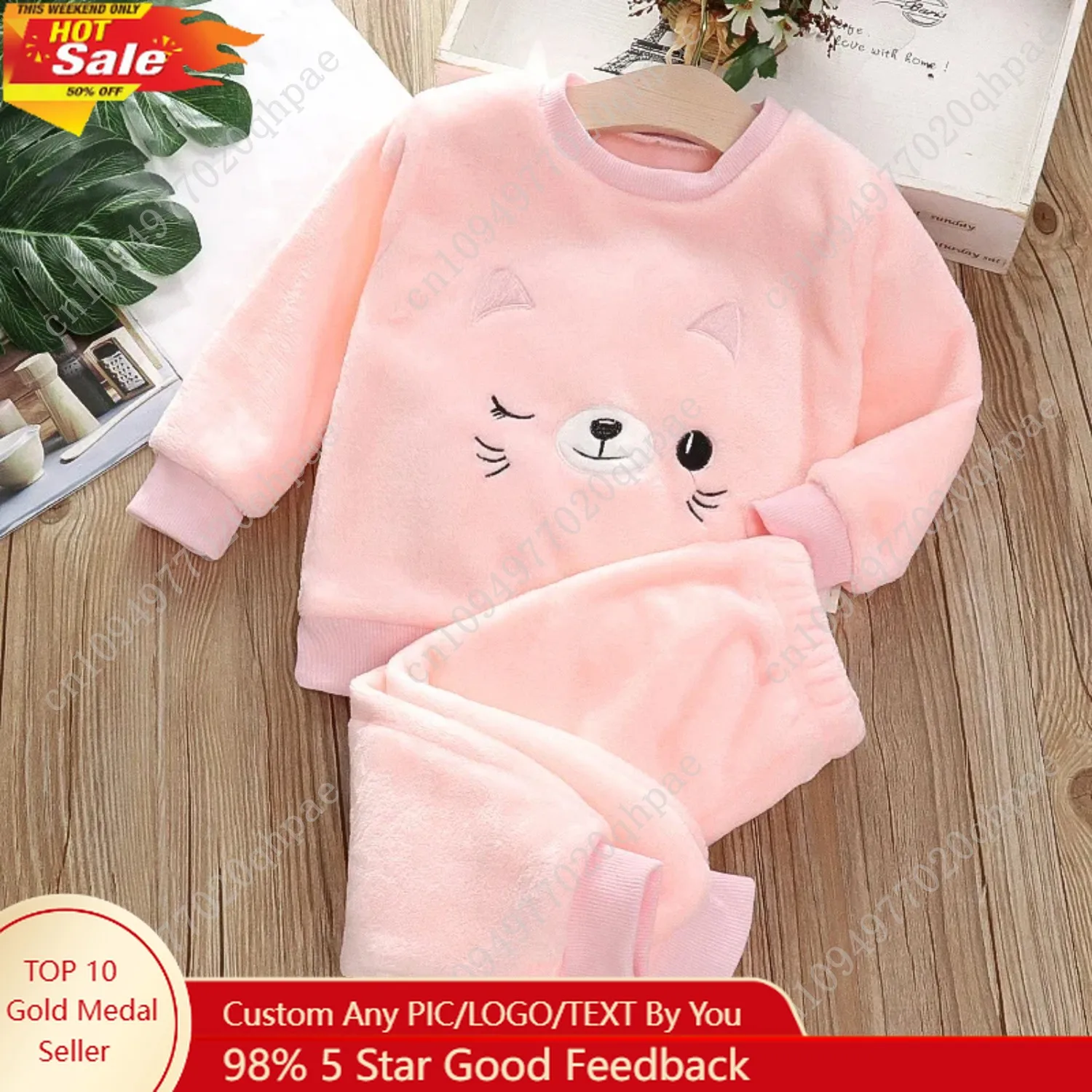 

Autumn and winter warm boys' pajamas cartoon bear 0-6 year old flannel thickened long sleeved girls' home clothing set