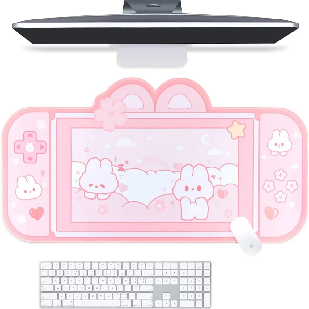 Bunny Desk Pad NS Switch Keyboard Gaming Mat Large Mat Mousepad Pastel Pink Animal Kawaii Cute Anime Desk Blotter Protector