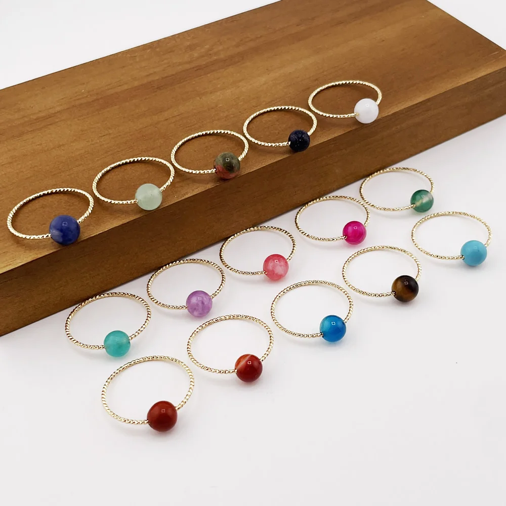 3PCS/5PCS/Pack Natural Stone Rings for Women Colorful Round Ball Charm Minimalist Stackable Mixed Crystal Quartz Stone Ring