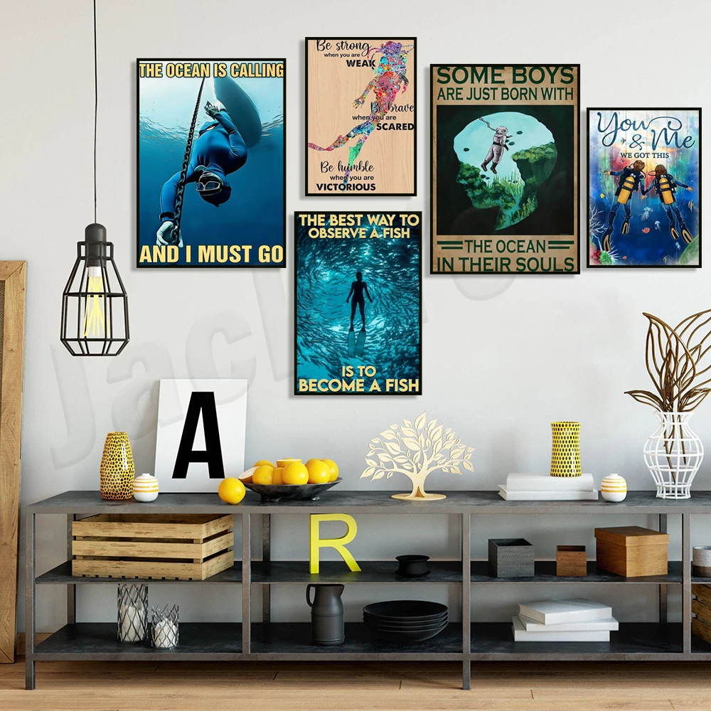 The best way to see fish is to be a fish poster, scuba diving boy poster, scuba diving, diver art, gift for diving lovers