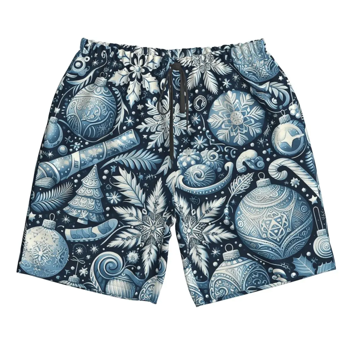 กางเกงขาสั้นชายหาดสีน้ำเงินขาว ลายคริสต์มาส แห้งเร็ว สวมใส่สบาย เหมาะสำหรับฤดูร้อน