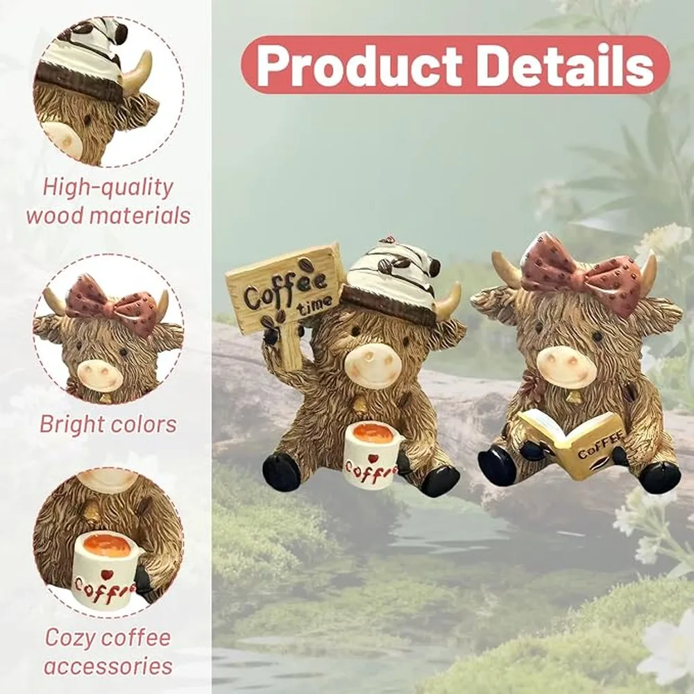 Coffee Theme Decor Vintage Cow Sculpture Cow Figurine Detailed Resin Craftsmanship Compact
