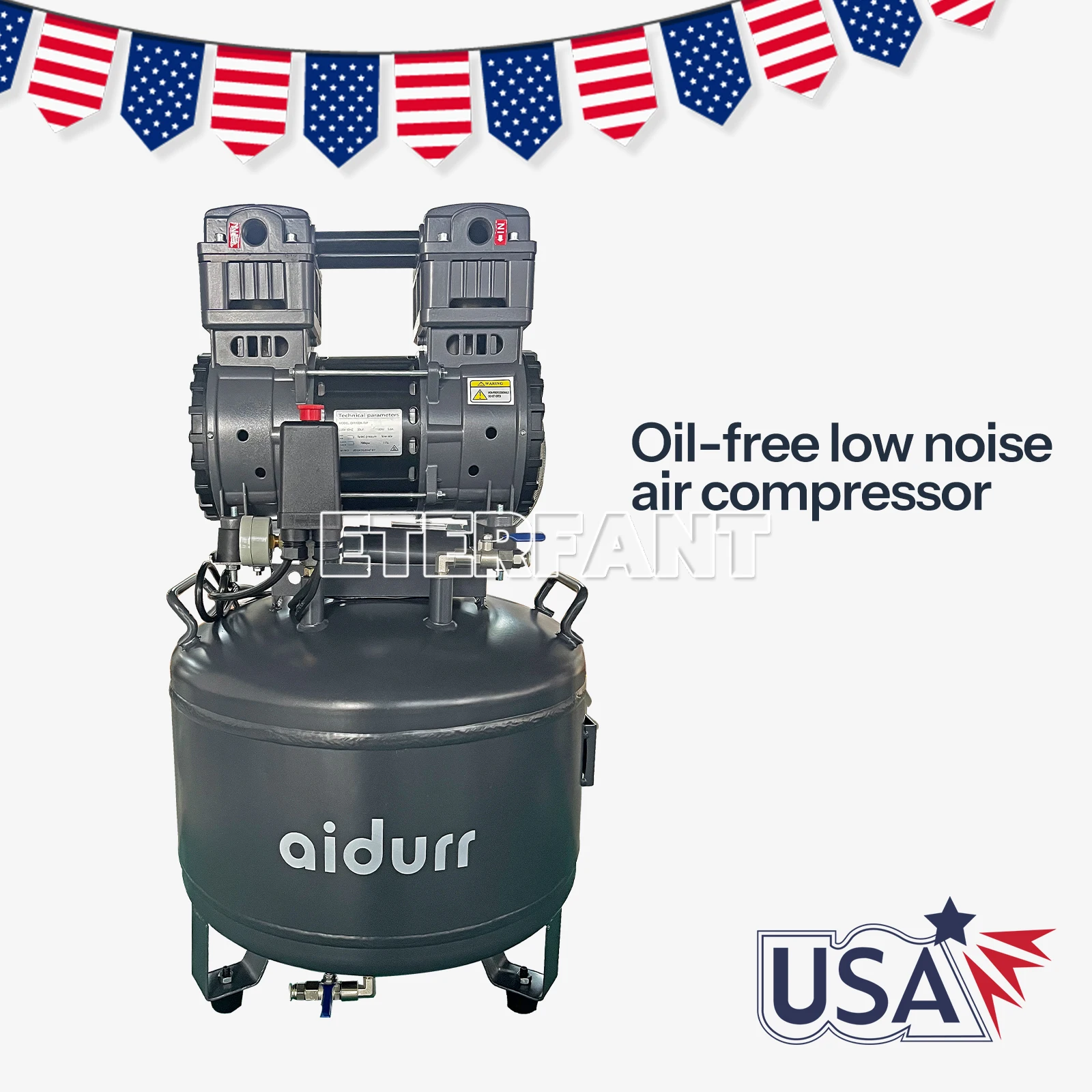 ETERFANT 50L Dental Silent Oil-Free Air Compressor Portable Medical Pump DC103 Smart Automatic Control Air Pressure Adjustment