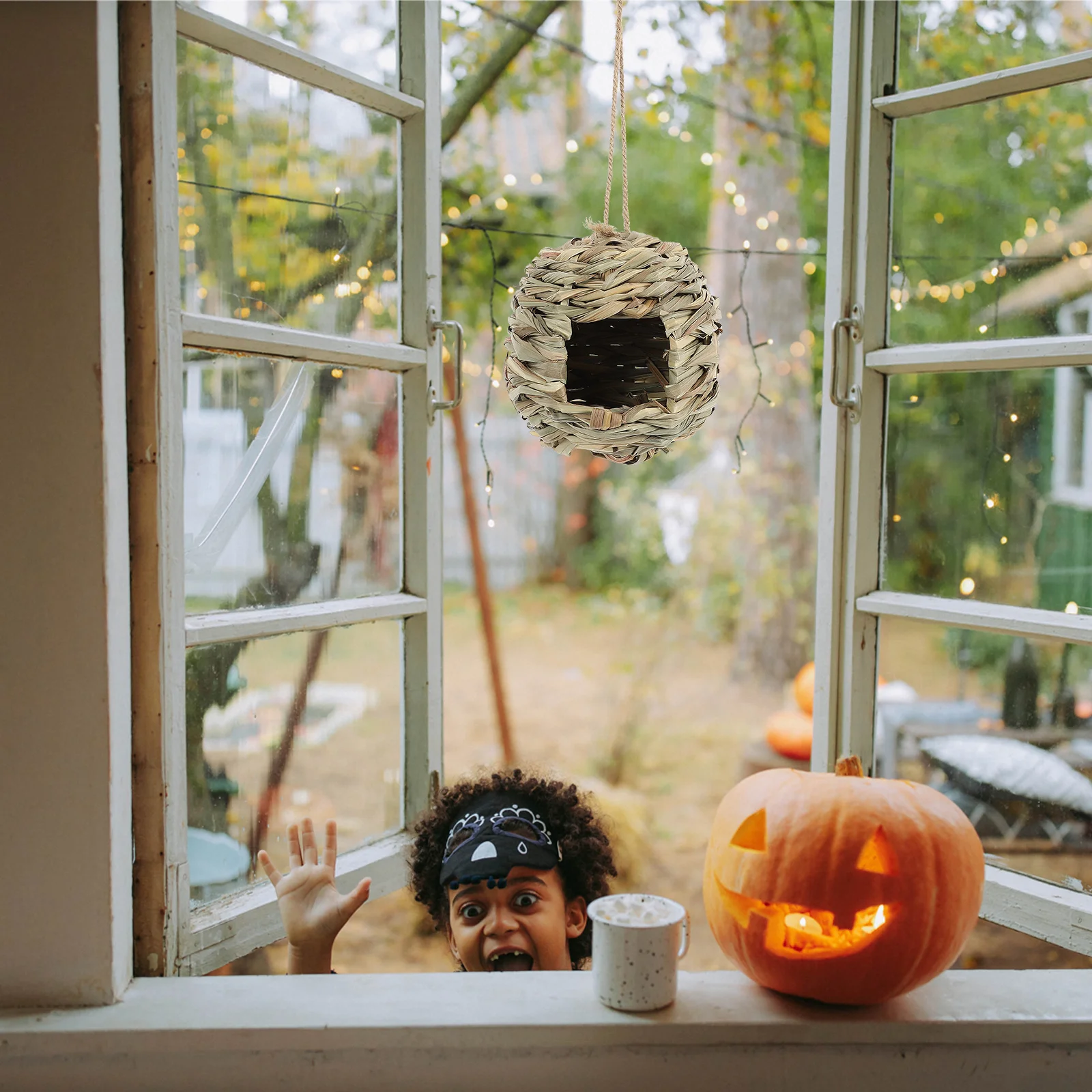 

Bird Hanging Nest Straw Woven House for Garden Courtyard Home Pet Shop Decoration Breeding Sleeping Roosting Play Feed Activity