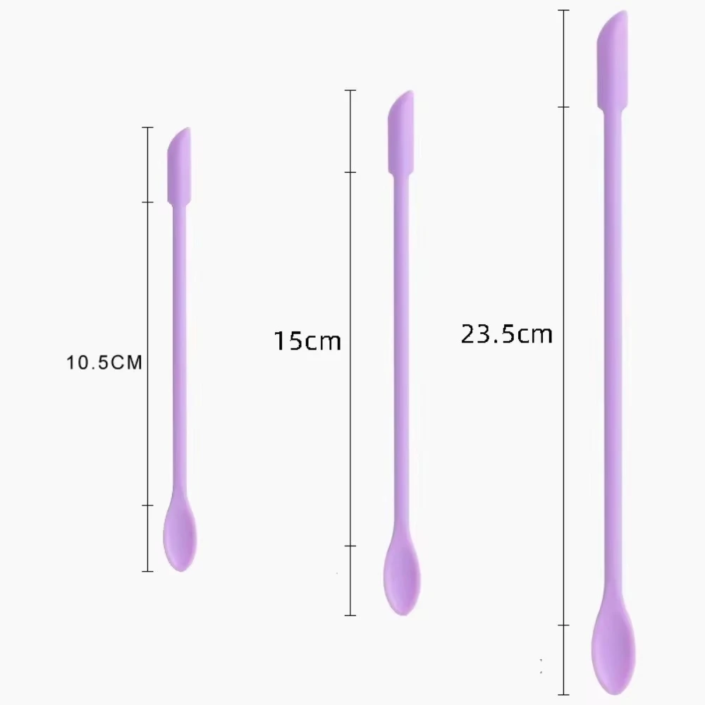 3pcs Portable Mini Silicone Scraper Double-head Soft Cosmetic Digging Spoon Lengthened Jam Scraping Spoons Makeup Brushes Set