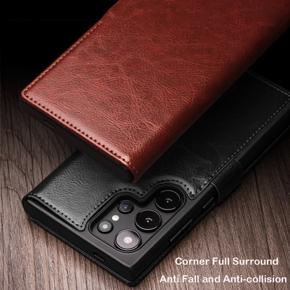 QIALINO Genuine Leather Phone Case for Samsung S25+ Plus 5G Business Style Fashion Luxury with Card Slots Cover for S25 Ultra 5G