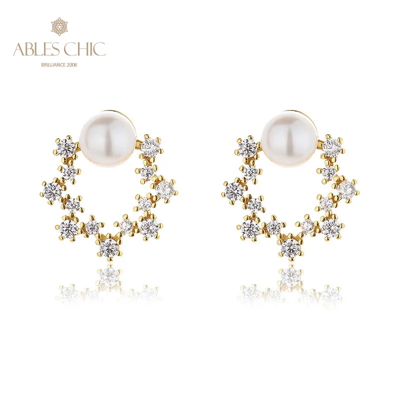 AC Freshwater Pearls 5.5-6mm Accent Paved CZ Flower Studs  Solid 925 Silver Floral Earrings PE1033