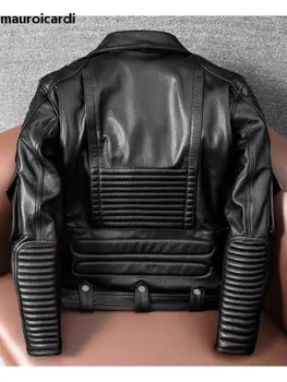 Mauroicardi Spring Autumn Cool Hard Black Pu Leather Motorcycle Biker Jacket Men Belt Zipper Luxury Designer Fashion Clothes 3