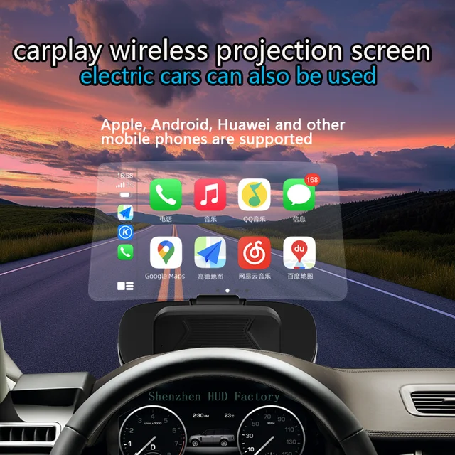 Nawigator HUD; Tachometr, altimetr, czas; Bezprzewodowe rzutowanie ekranu CarPlay/Android Auto; Ekran samochodowy; Inteligentny HUD; Jasny w ciągu dnia, główny ekran odporny na wysoką temperaturę, duży obraz i łatwy w