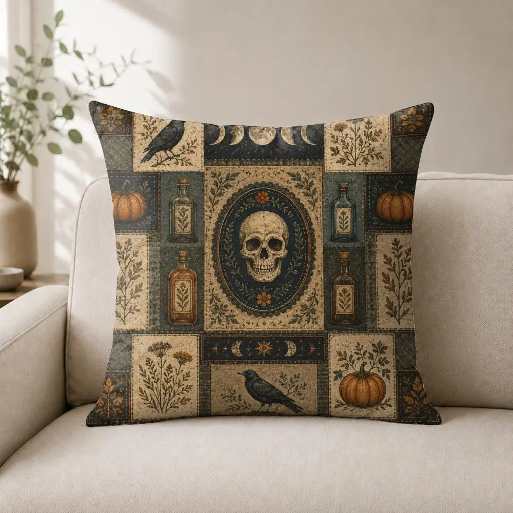 Vintage Witch Apothecary Cushion Cover Luxury Soft Plush Short Fur Cushion Case Warm Cozy Sofa Bed Decorative Home