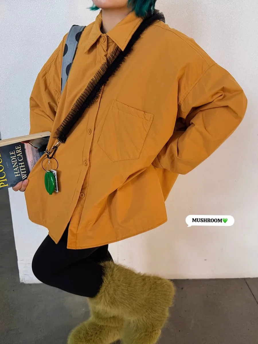 

Musoom Head Miss Winter 2025 New Sle Korean Retro Casual Pure Color Left Chest ket Широкая версия Cotton irt для женщин