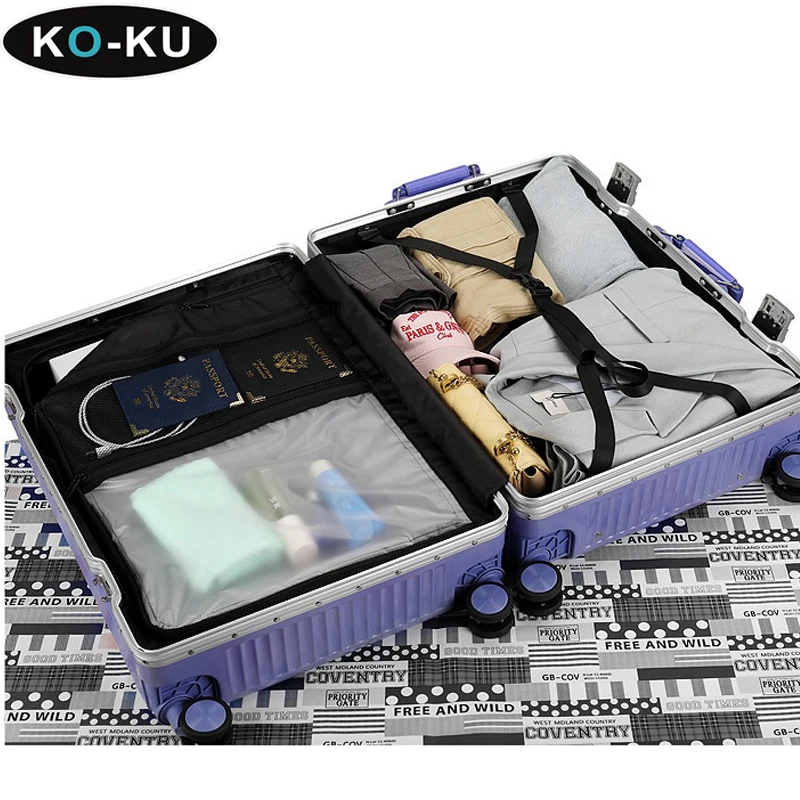 KO-KU Aluminium Frame Luggage Women 20 Inch Boarding Box Mute Universal Wheel Wide Handle Travel Suitcase 22/24/26\'\'Trolley Case